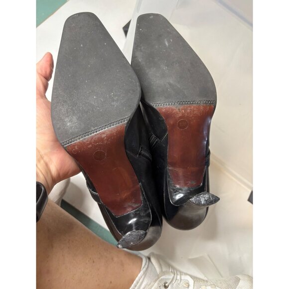 Gianni Bini Heeled Ankle Boots Black Sz 10 Square Toe Silver Grommet Strap - Picture 5 of 11